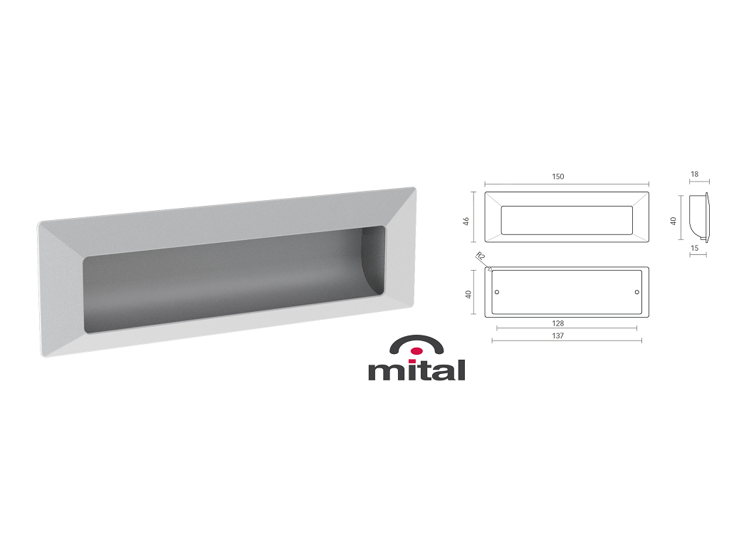 Maniglia Incasso MA25 Interasse 128 mm.150x46 varie finiture | Mital - immagine 2